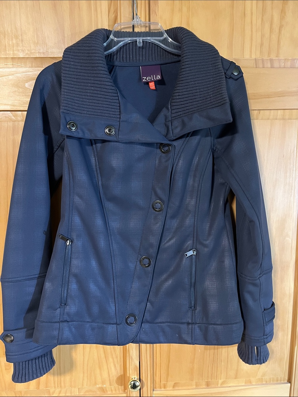 Zella Navy Textured Utility Jacket with Ribbed Collar